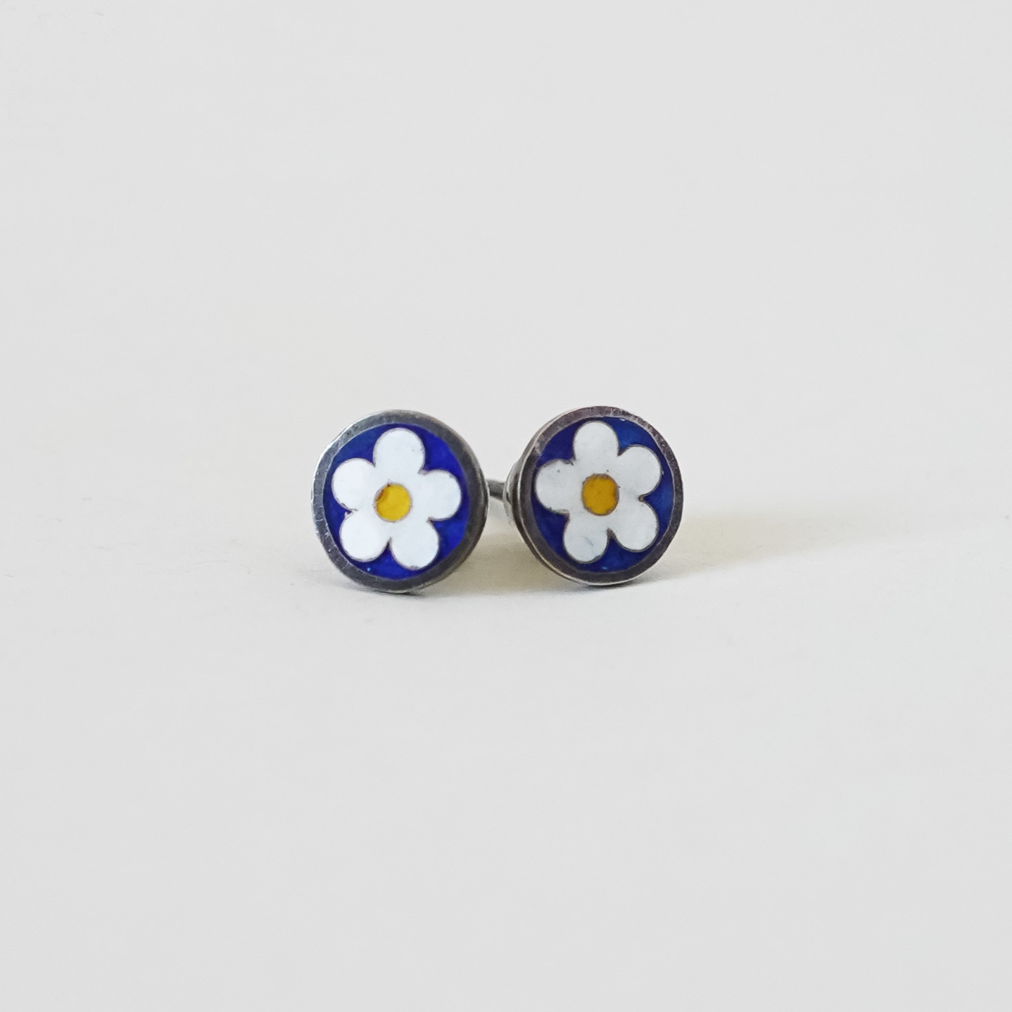 Night Blossom - Silver Handmade Stud Earrings with Cloisonné Enamel