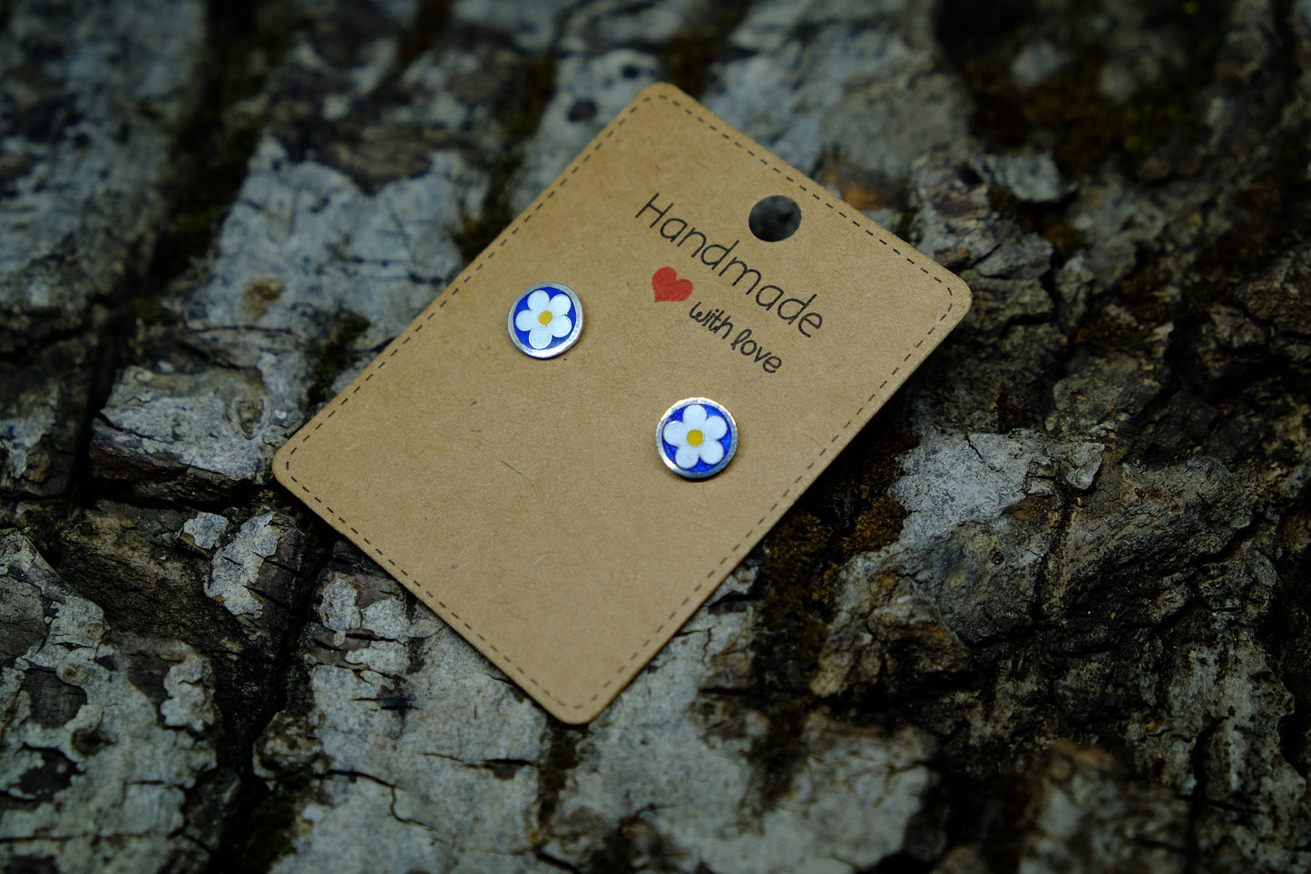 Night Blossom - Silver Handmade Stud Earrings with Cloisonné Enamel