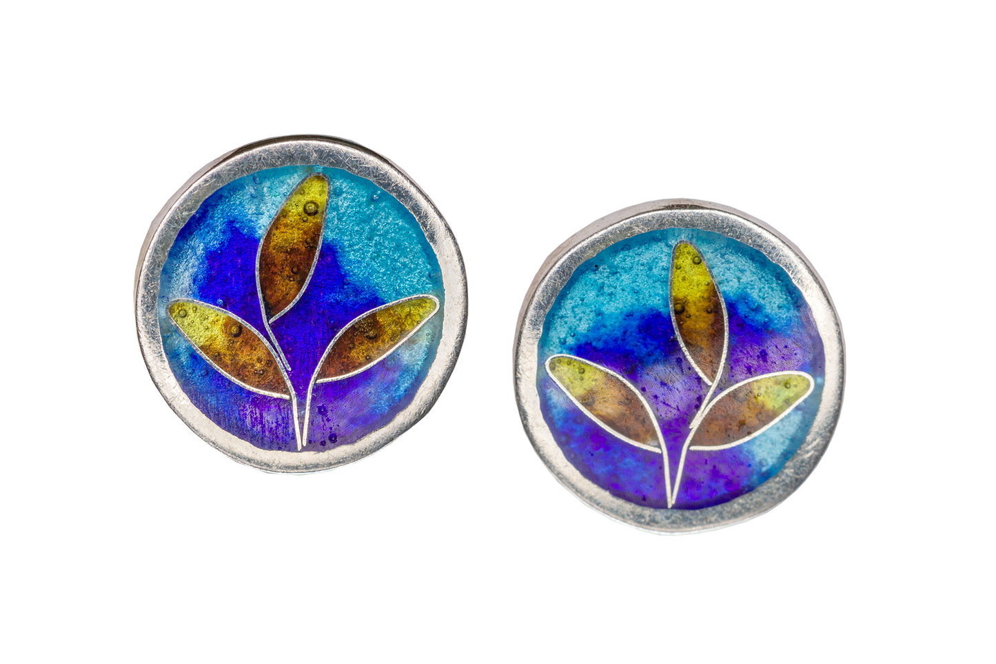 Nordic Trees - Silver Handmade Stud Earrings with Cloisonné Enamel