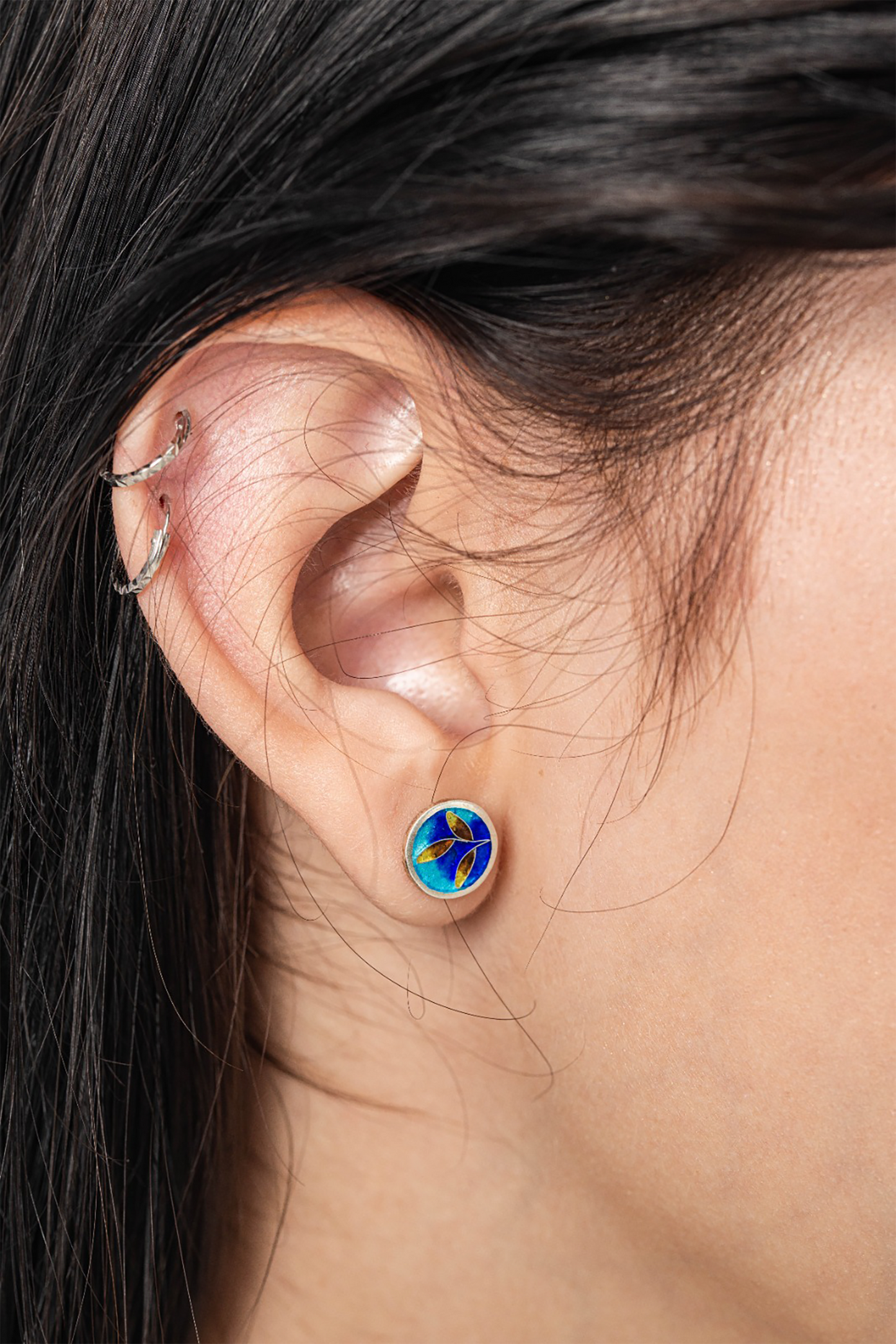 Nordic Trees - Silver Handmade Stud Earrings with Cloisonné Enamel