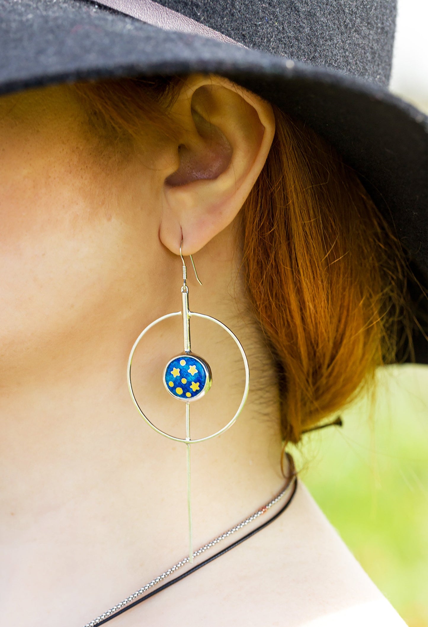 Night sky - Silver Mono Earring with Cloisonné Enamel