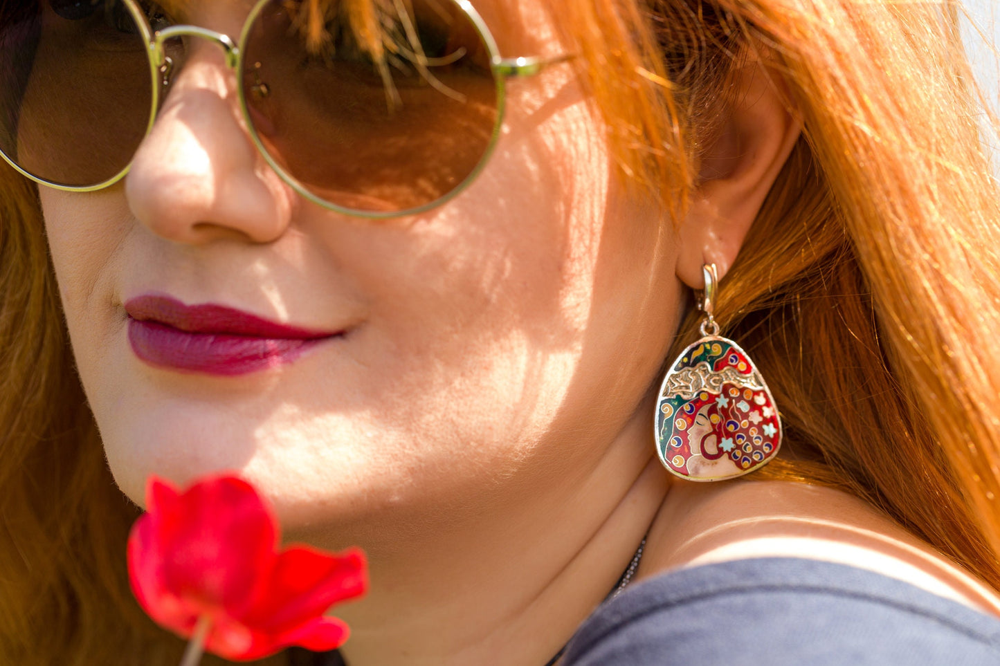 Shades of Red - Massive Silver Handmade Earrings with Cloisonné Enamel