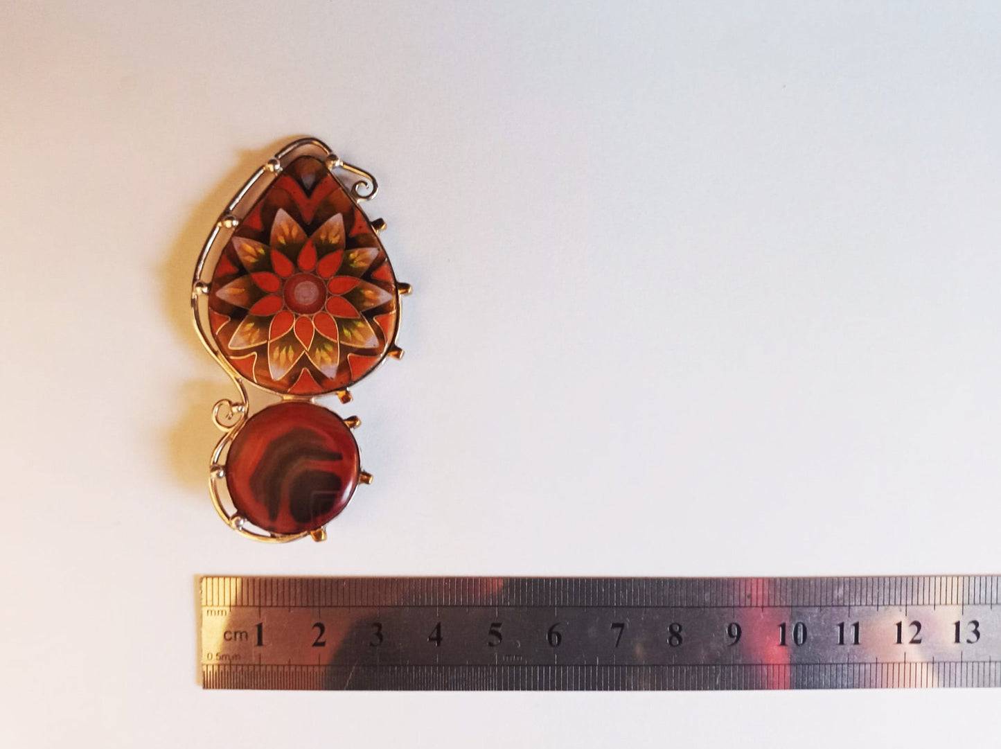 Golden Flower - Handmade Silver Pendant with Cloisonné Enamel and Natural Agate