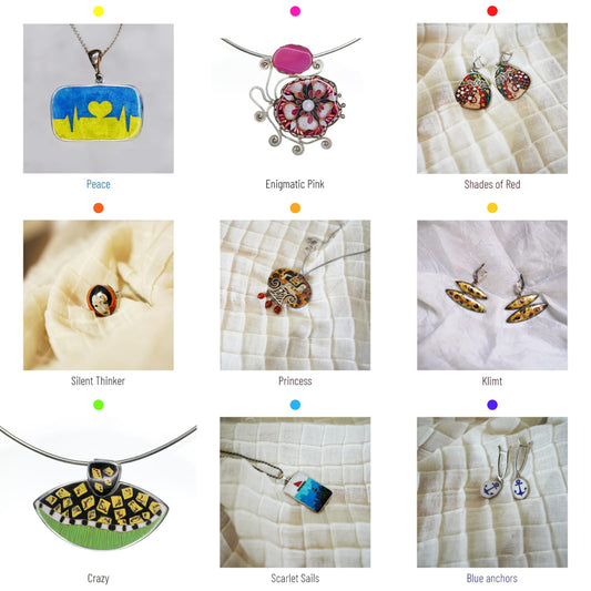 Cloisonne jewelry enamel pendants, enamel earrings, enamel rings of different colors