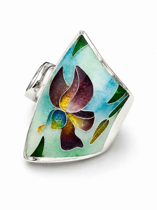 "Iris Garden" Sterling Silver Cloisonné Enamel Statement Ring