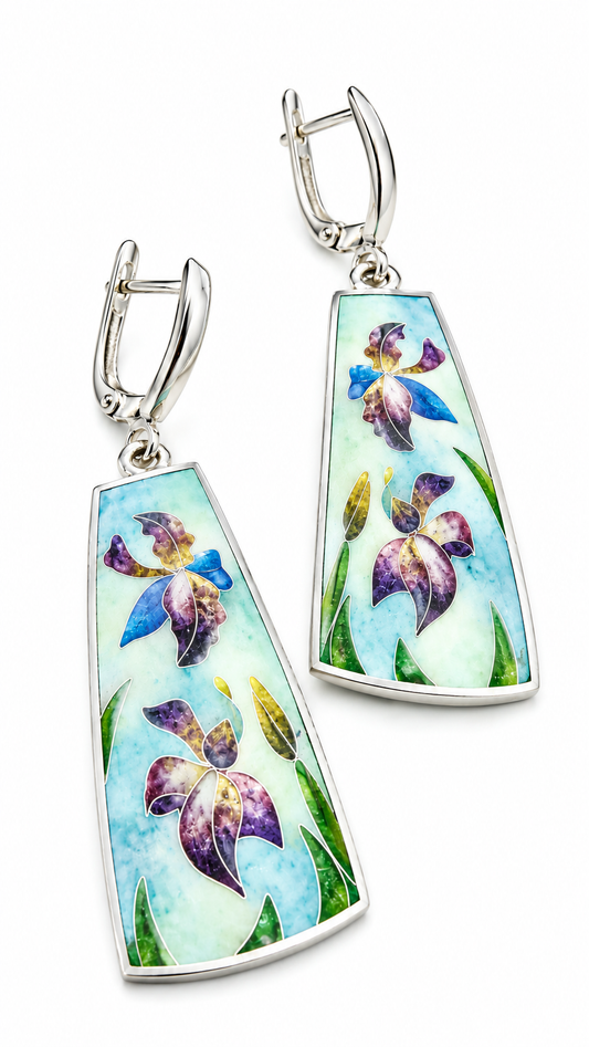 "Iris Garden" Sterling Silver Cloisonné Enamel Earrings