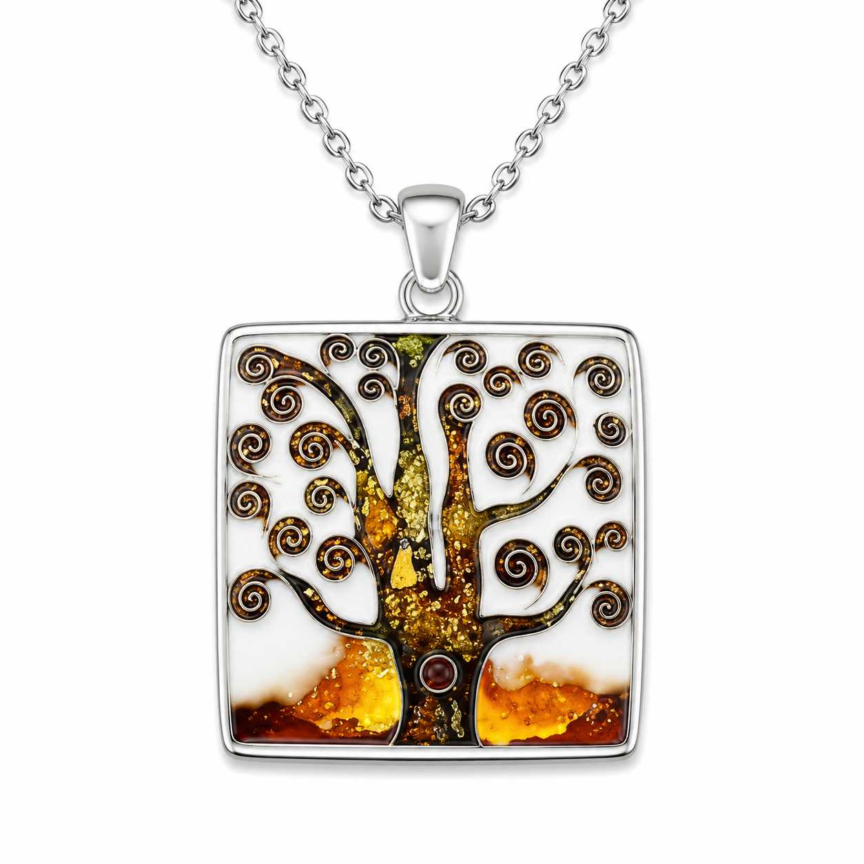 "Golden Tree of Life" Sterling Silver Cloisonné Enamel Pendant Necklace
