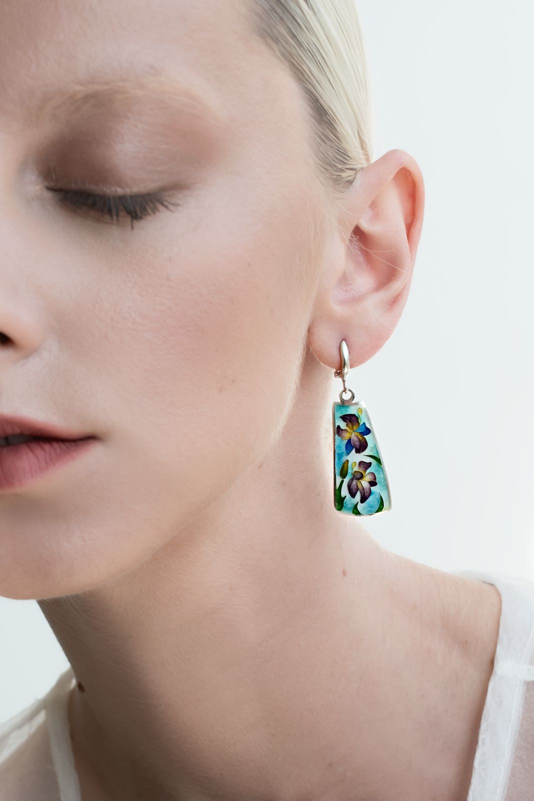 "Iris Garden" Sterling Silver Cloisonné Enamel Earrings