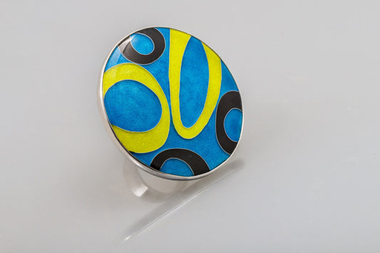 Blue Gold - Massive Handmade Silver Ring with Cloisonne Enamel