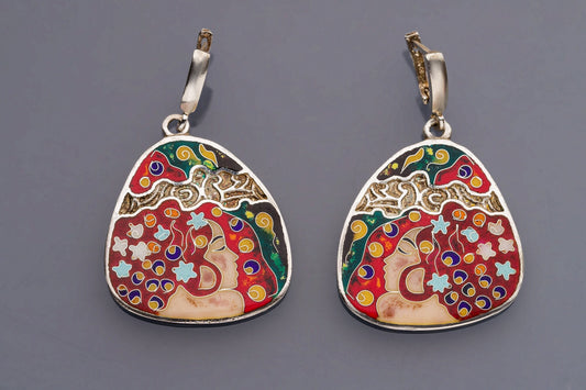 Shades of Red - Massive Silver Handmade Earrings with Cloisonné Enamel