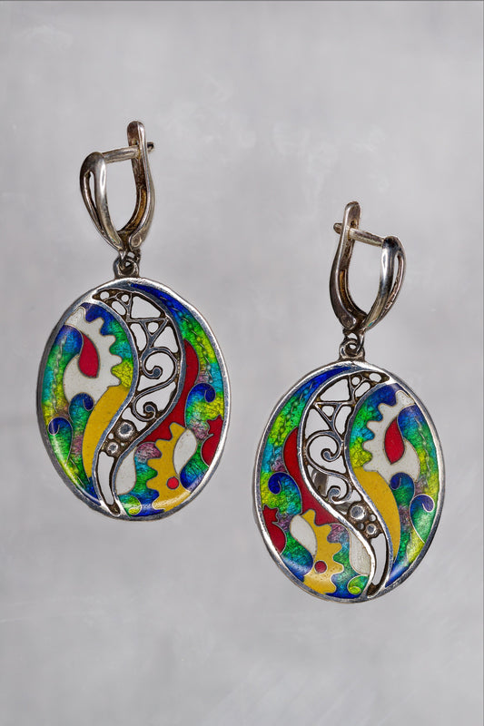 Seahorse - Silver Handmade Earrings with Cloisonné Enamel